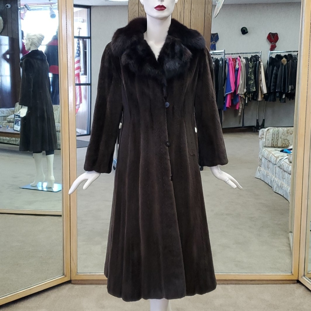 Sheared Mink Fur Coat with Sable Collar